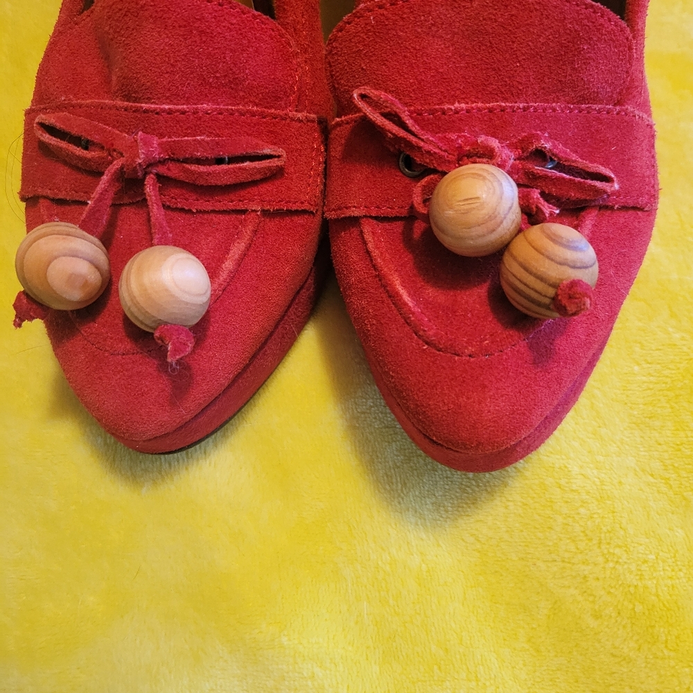 Vintage 2000s Zinc Suede Leather Platform Loafers, Red, Womens 9.5 - Picture 5 of 7